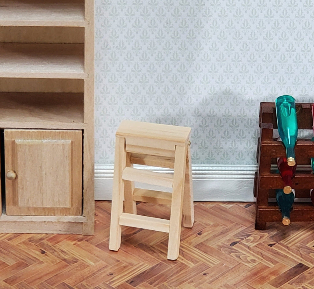 Dollhouse Step Ladder 3 Steps Unpainted Wood 1:12 Scale Miniature Opens/Closes - Miniature Crush