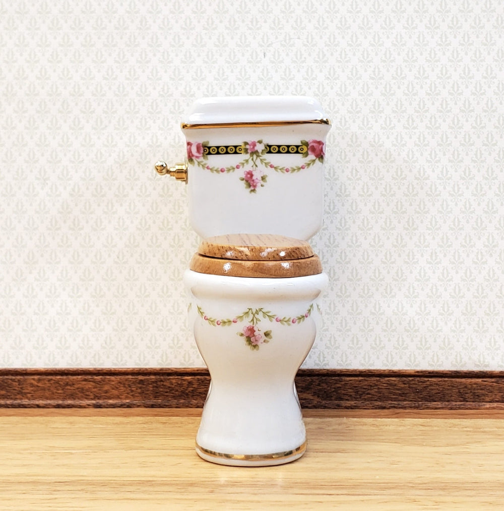 Dollhouse Toilet by Reutter Porcelain Victorian Rose Design 1:12 Scale Miniature - Miniature Crush