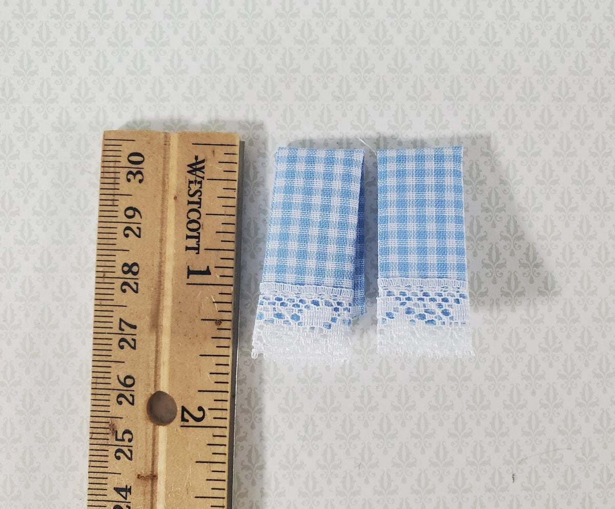 Dollhouse Dish Towels With Lace Blue & Rust Handmade 1:12 Scale