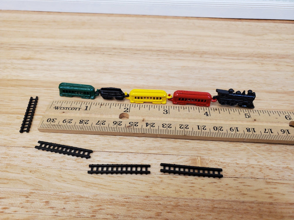 Dollhouse Train Set with Tracks Toy Painted Metal 1:12 Scale Miniature Nursery - Miniature Crush