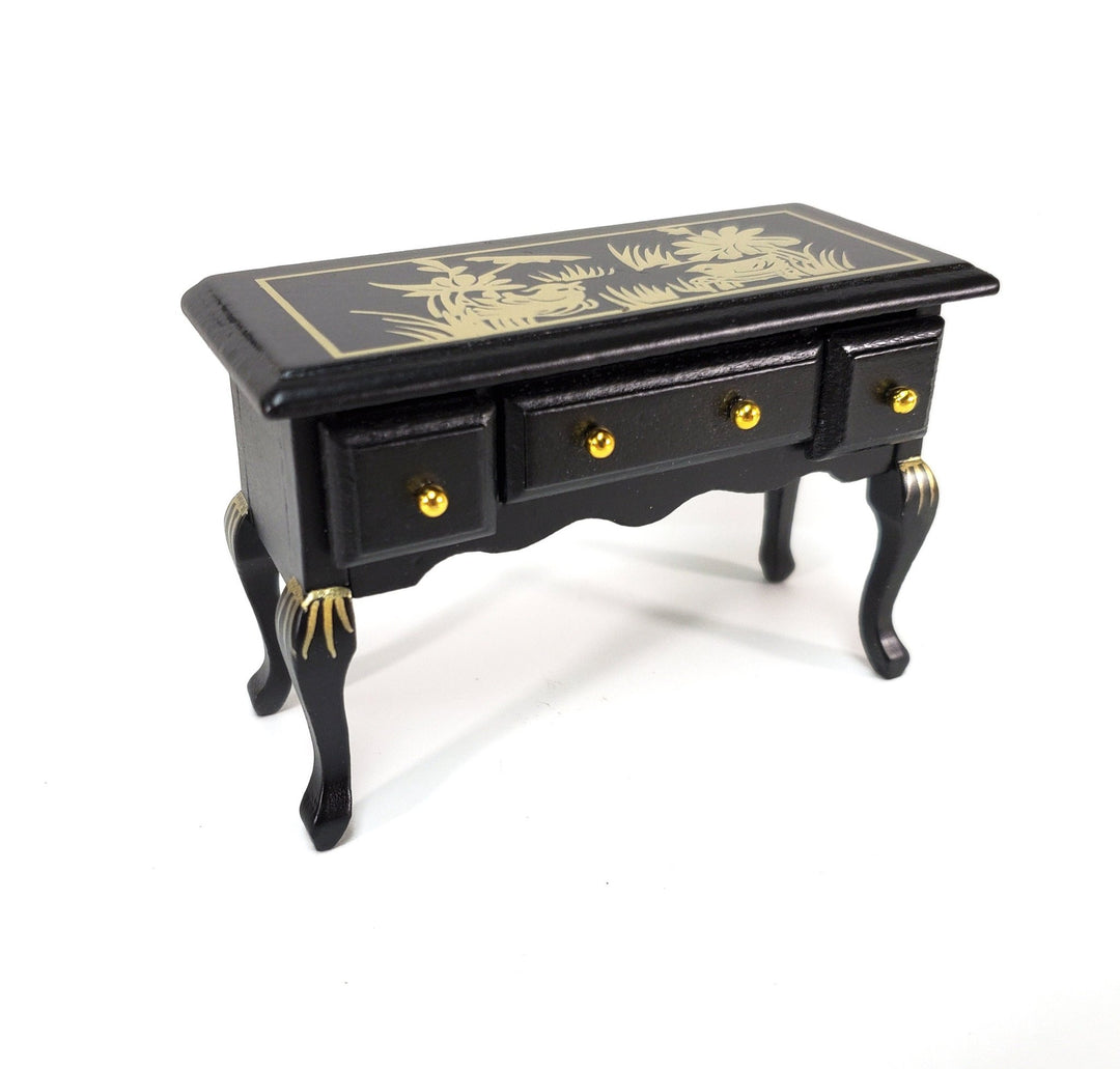 Dollhouse Vanity Desk with Drawers Wood Black Finish Asian Design 1:12 Scale Furniture - Miniature Crush