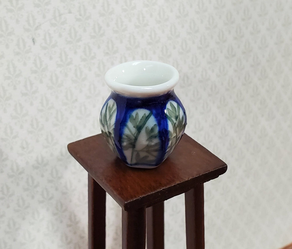Dollhouse Vase Blue Green & White or Decorative Planter Ceramic Use in 1:12 or 1/6 Scale Miniatures - Miniature Crush