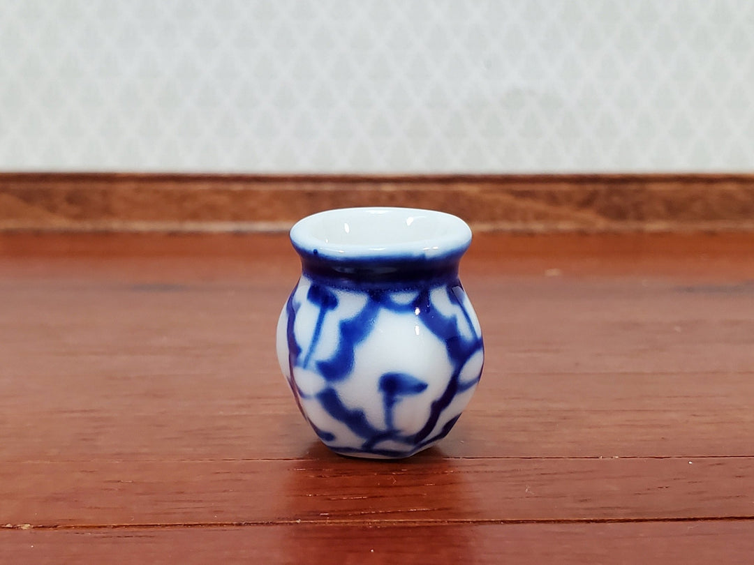 Dollhouse Vase Blue & White Patterned or Decorative Planter Ceramic Use in 1:12 or 1/6 Scale Miniatures - Miniature Crush
