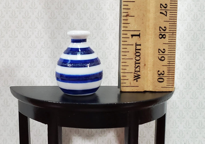 Dollhouse Vase Blue & White Striped for Flowers Ceramic 1:12 Scale Miniature - Miniature Crush