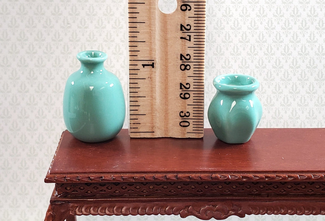 Dollhouse Vases x2 Sea Green Ceramic LARGE Miniature Use in 1:12 or 1/6 Scale - Miniature Crush