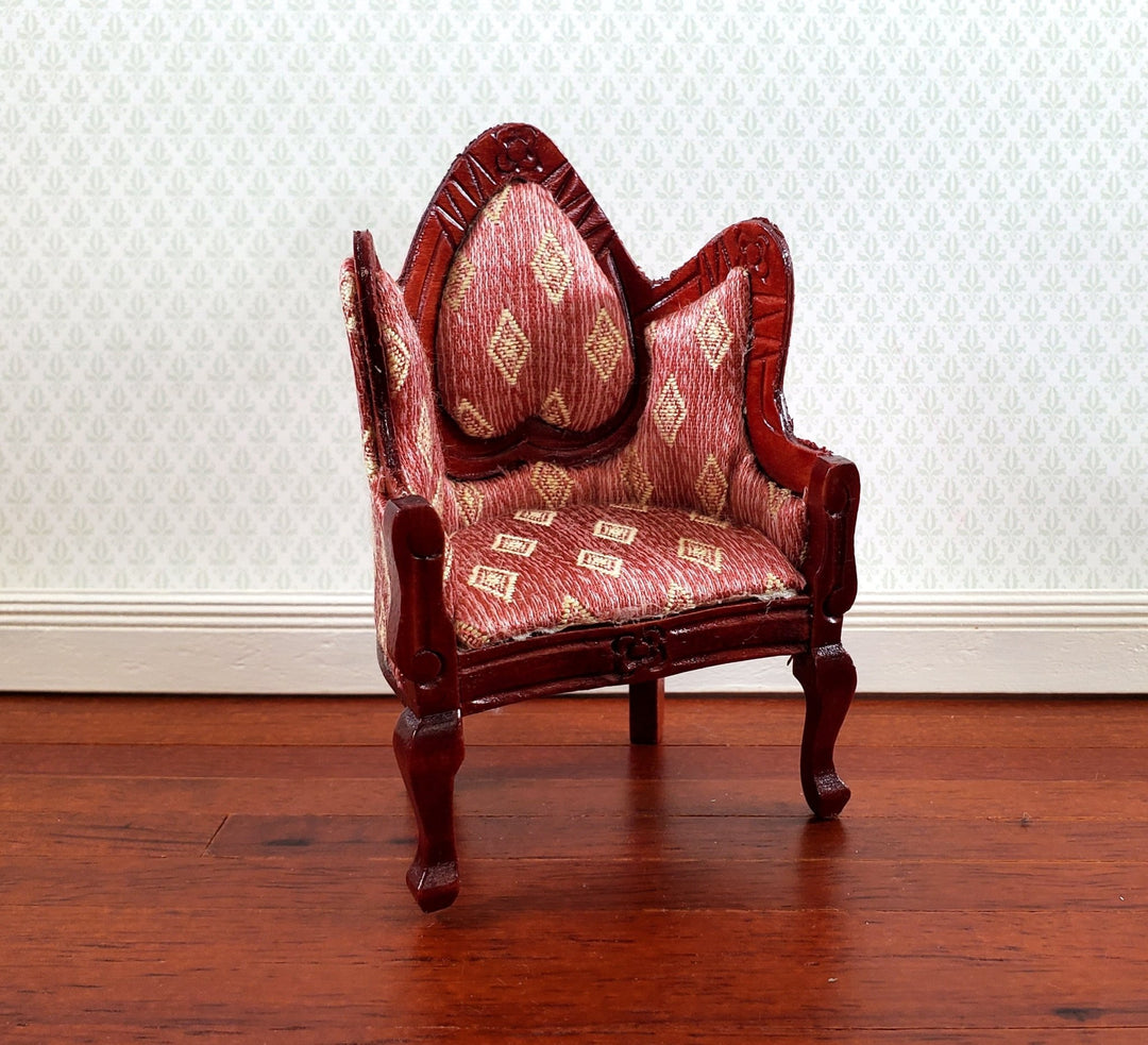 Dollhouse Victorian Arm Chair Dark Pink 1:12 Scale Furniture Mahogany Finish - Miniature Crush