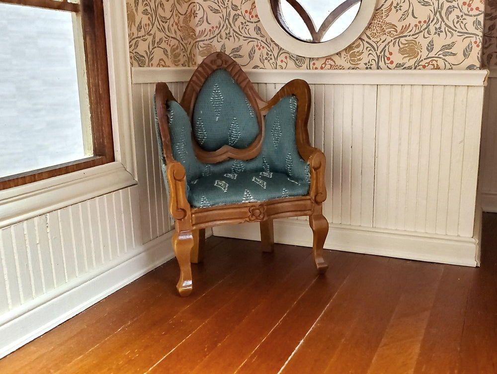 Dollhouse Victorian Arm Chair Green 1:12 Scale Furniture Walnut Wood Finish - Miniature Crush