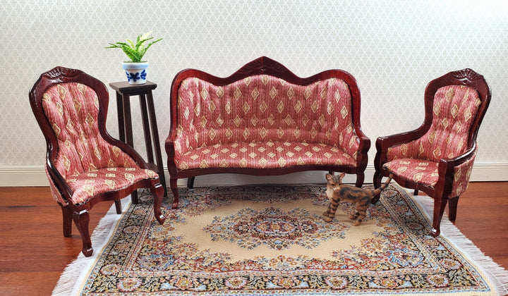 Dollhouse Victorian Living Room Set Sofa Chairs 1:12 Scale Furniture Dark Pink - Miniature Crush