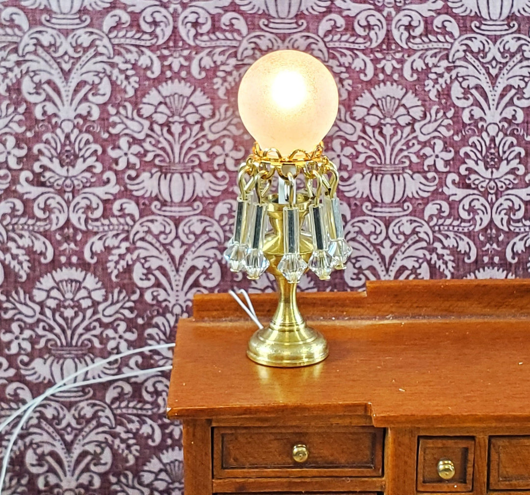 Dollhouse Victorian Table Lamp w/ Crystals 12 Volt 1:12 Scale Miniature Handmade - Miniature Crush