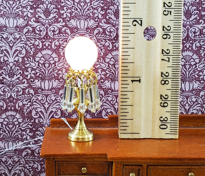 Dollhouse Victorian Table Lamp w/ Crystals 12 Volt 1:12 Scale Miniature Handmade - Miniature Crush