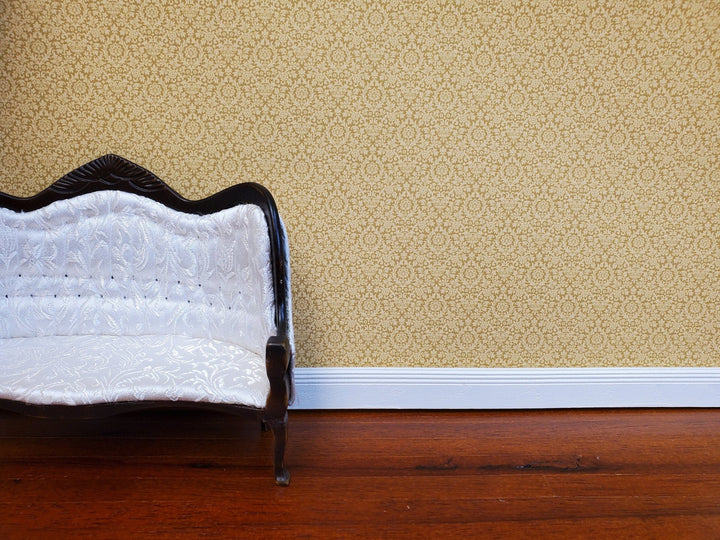Dollhouse Wallpaper Essex Damask Yellow + Beige Bradbury & Bradbury 1:12 Scale - Miniature Crush