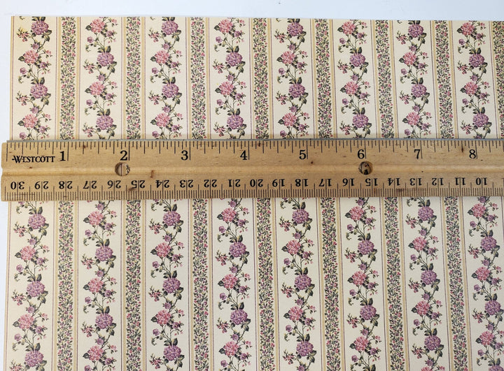 Dollhouse Wallpaper Floral Striped 3 Sheets MiniGraphics "Kismet Stripe" 1:12 Scale - Miniature Crush