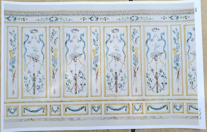 Dollhouse Wallpaper French Classical Style Birds Ribbon 1:12 Scale Itsy Bitsy - Miniature Crush