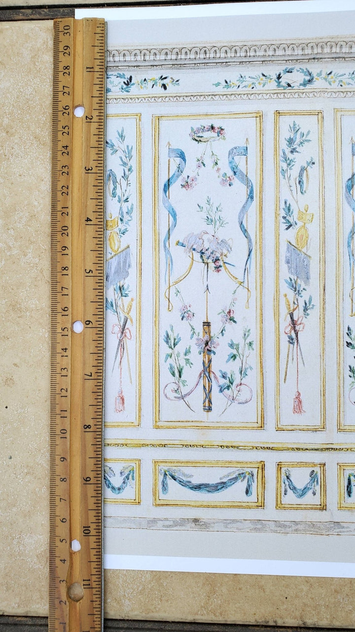 Dollhouse Wallpaper French Classical Style Birds Ribbon 1:12 Scale Itsy Bitsy - Miniature Crush