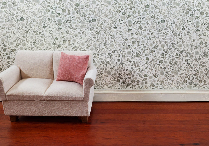 Dollhouse Wallpaper Green and Cream Flower Field 1:12 Scale by MiniatureCrush - Miniature Crush