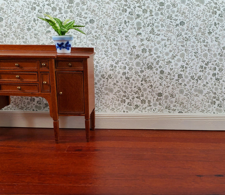 Dollhouse Wallpaper Green and Cream Flower Field 1:12 Scale by MiniatureCrush - Miniature Crush