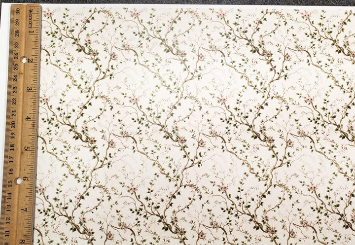 Dollhouse Wallpaper Ivory Garden Vines Pink Flowers 1:12 Scale MiniatureCrush - Miniature Crush
