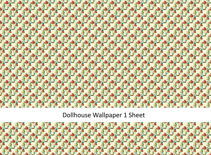 Dollhouse Wallpaper Mushrooms Modern Style 1:12 Scale MiniatureCrush Exclusive - Miniature Crush
