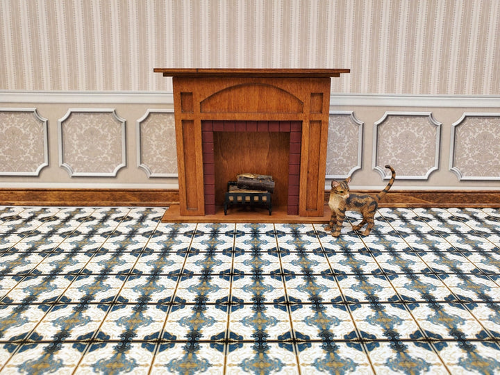 Dollhouse Wallpaper or Floor Tile Victorian Blue White Gold 1:12 Scale by MiniatureCrush - Miniature Crush