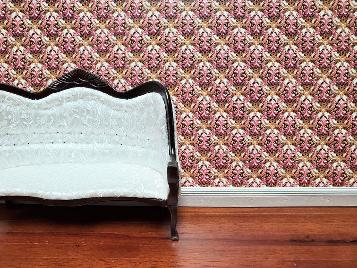 Dollhouse Wallpaper Pink Gold White Formal Elegant 1:12 Scale MiniatureCrush Exclusive - Miniature Crush