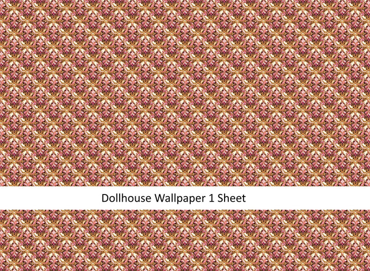 Dollhouse Wallpaper Pink Gold White Formal Elegant 1:12 Scale MiniatureCrush Exclusive - Miniature Crush