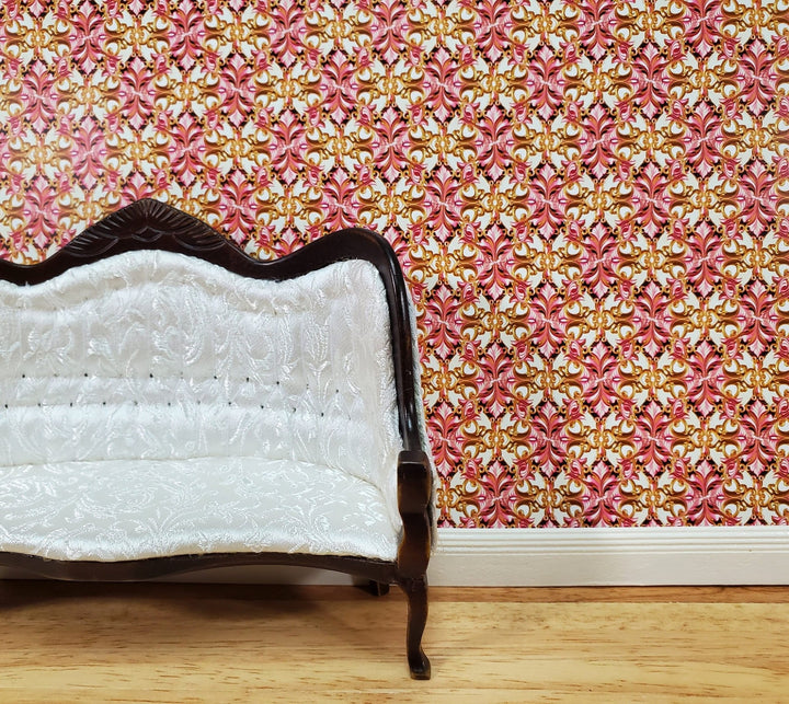Dollhouse Wallpaper Pink Gold White Opulent Elegant 1:12 Scale MiniatureCrush Exclusive - Miniature Crush