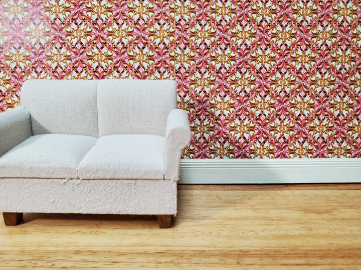 Dollhouse Wallpaper Pink Gold White Opulent Elegant 1:12 Scale MiniatureCrush Exclusive - Miniature Crush