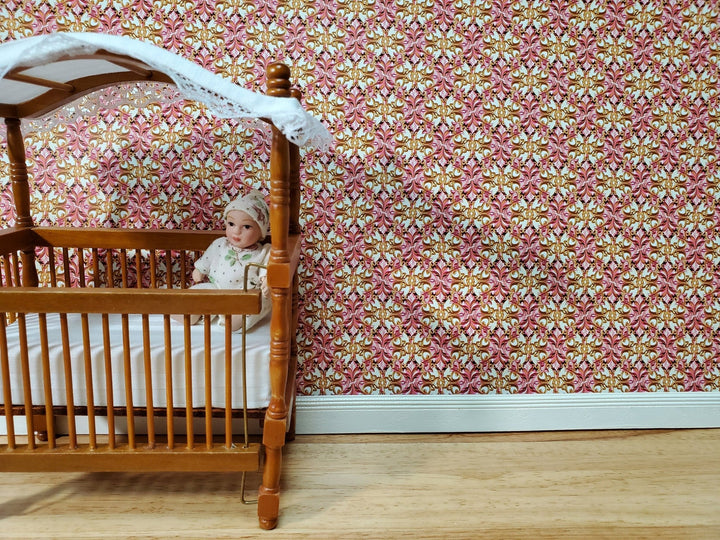 Dollhouse Wallpaper Pink Gold White Opulent Elegant 1:12 Scale MiniatureCrush Exclusive - Miniature Crush