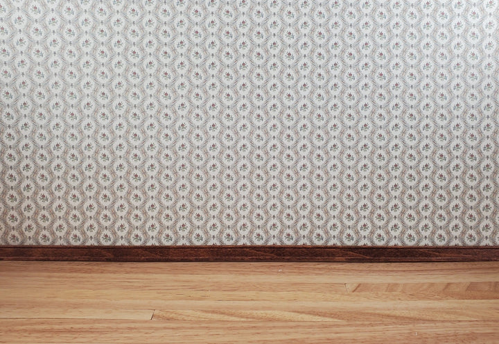 Dollhouse Wallpaper Pink Roses "Ogee Lace" 3 Pieces 1:12 Scale by MiniGraphics - Miniature Crush