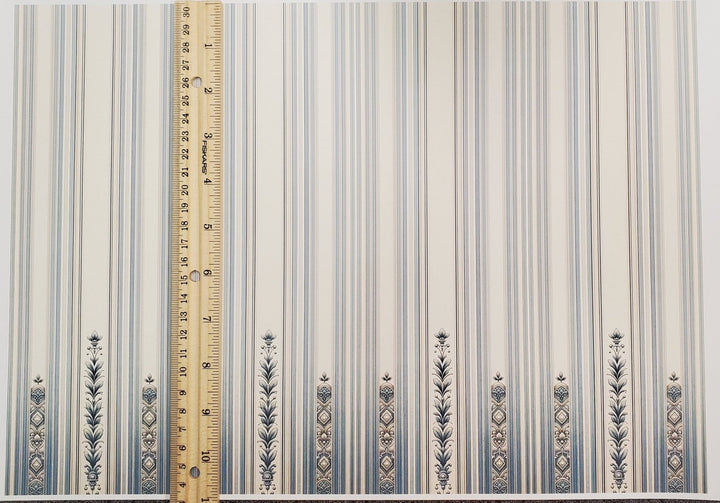 Dollhouse Wallpaper Regal Blues Cream Striped 1:12 Scale MiniatureCrush - Miniature Crush