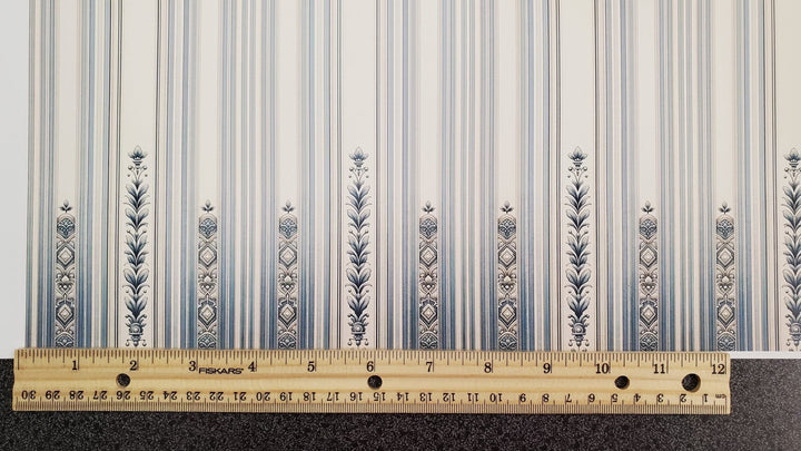 Dollhouse Wallpaper Regal Blues Cream Striped 1:12 Scale MiniatureCrush - Miniature Crush
