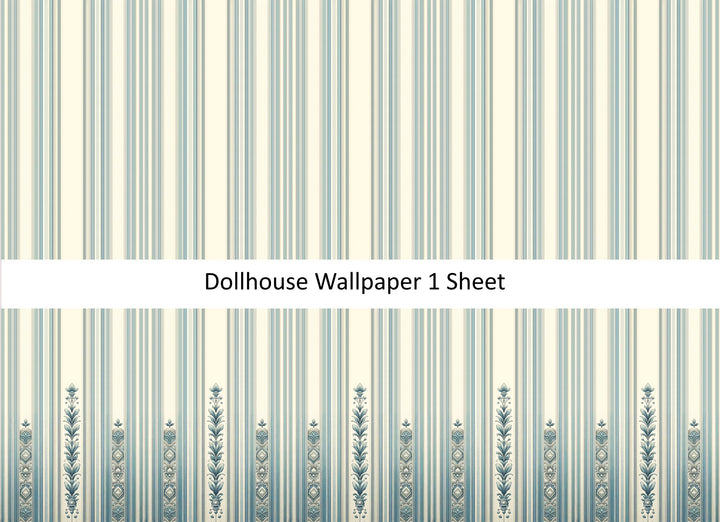 Dollhouse Wallpaper Regal Blues Cream Striped 1:12 Scale MiniatureCrush - Miniature Crush