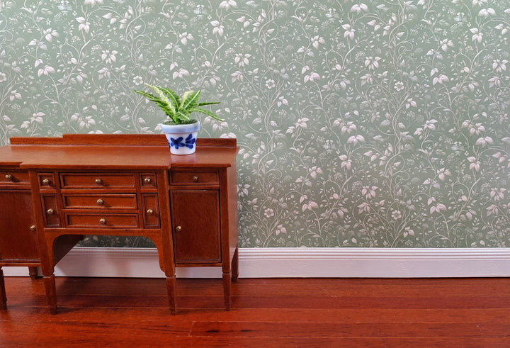 Dollhouse Wallpaper Sage Green Vines Flowers 1:12 Scale MiniatureCrush - Miniature Crush