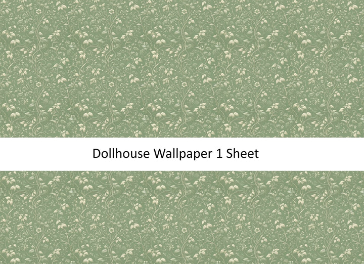 Dollhouse Wallpaper Sage Green Vines Flowers 1:12 Scale MiniatureCrush - Miniature Crush