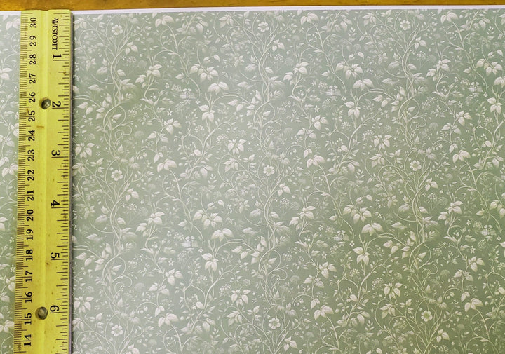 Dollhouse Wallpaper Sage Green Vines Flowers 1:12 Scale MiniatureCrush - Miniature Crush