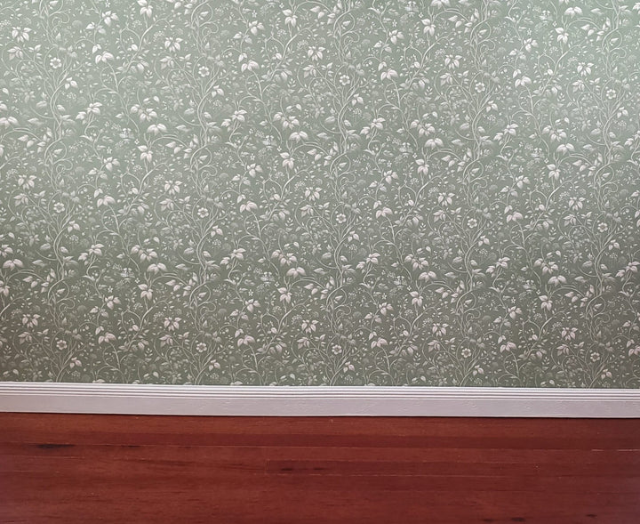 Dollhouse Wallpaper Sage Green Vines Flowers 1:12 Scale MiniatureCrush - Miniature Crush