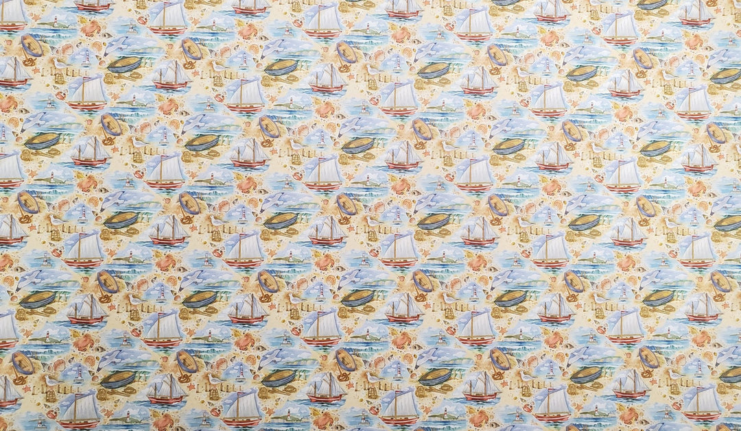 Dollhouse Wallpaper Seaside Print Boats Lighthouse Shells 3 Sheets - Miniature Crush