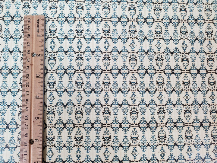 Dollhouse Wallpaper Victorian Cream Blue Brown 1:12 Scale MiniatureCrush Exclusive - Miniature Crush