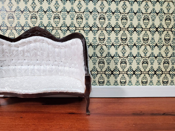 Dollhouse Wallpaper Victorian Cream Blue Brown 1:12 Scale MiniatureCrush Exclusive - Miniature Crush