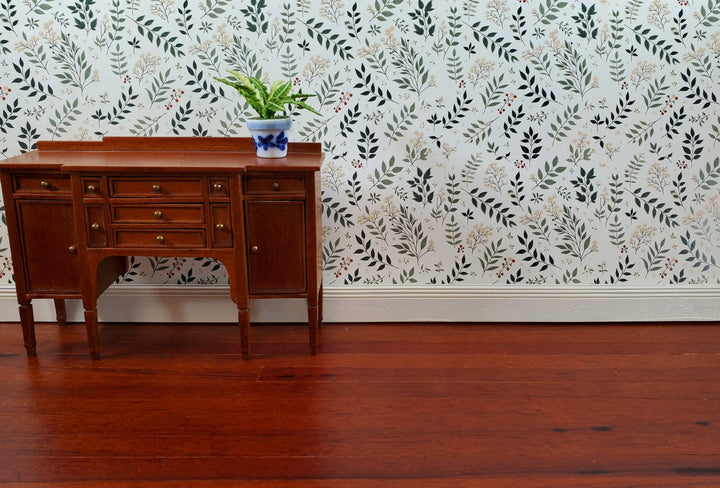 Dollhouse Wallpaper Vines and Berries Greens Cream 1:12 Scale MiniatureCrush - Miniature Crush