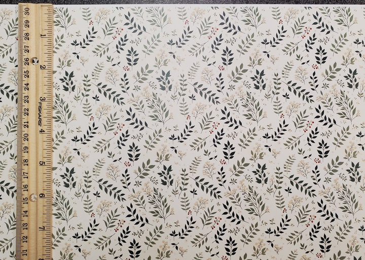 Dollhouse Wallpaper Vines and Berries Greens Cream 1:12 Scale MiniatureCrush - Miniature Crush