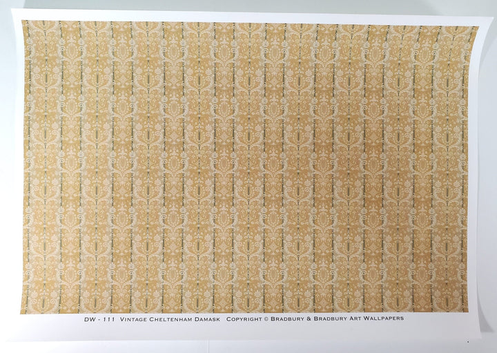 Dollhouse Wallpaper Vintage Cheltenham Damask Bradbury & Bradbury 1:12 Scale - Miniature Crush