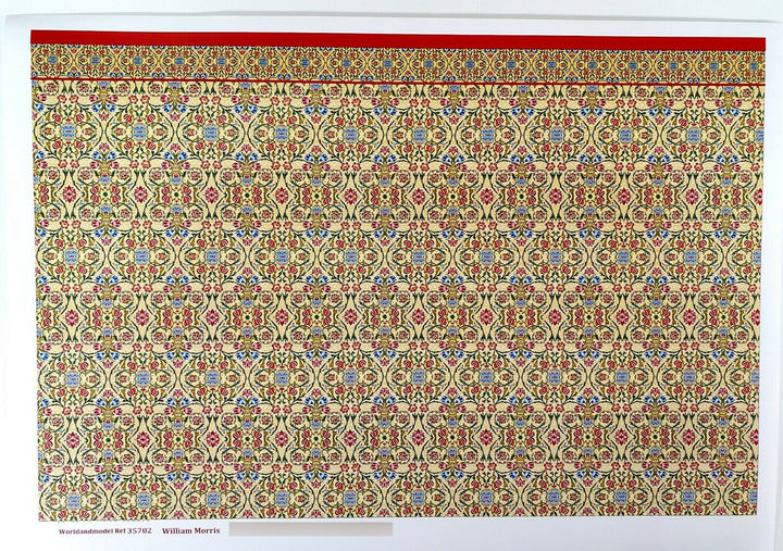 Dollhouse Wallpaper William Morris Beige Red Green Floral World Model WM35702 - Miniature Crush