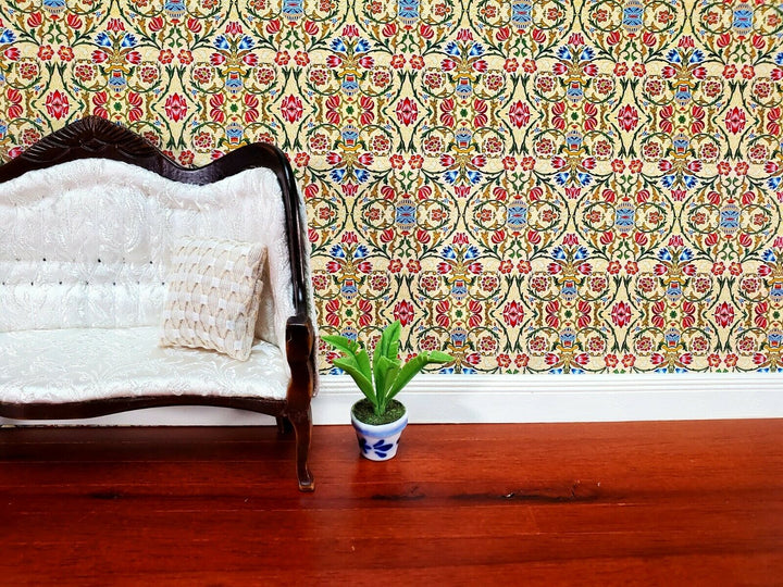 Dollhouse Wallpaper William Morris Beige Red Green Floral World Model WM35702 - Miniature Crush