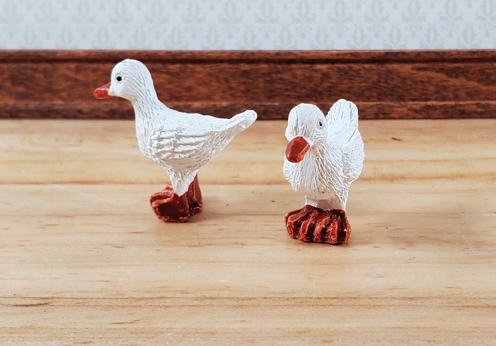 Dollhouse White Ducks Set of 2 1:12 Scale Miniature Pet Orange Feet - Miniature Crush