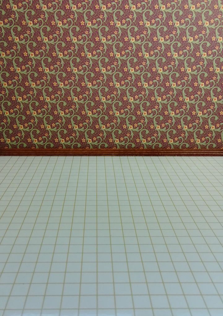 Dollhouse White Square Faux Tile Flooring Lightly Embossed 1:12 Scale for Kitchen or Bathroom - Miniature Crush