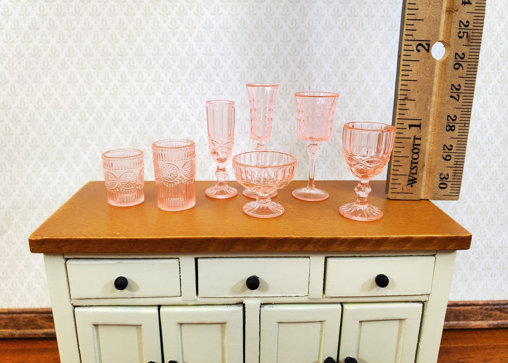 Dollhouse Wine Glasses Vases Bowls Tableware Pink Plastic 1:6 Playscale Size - Miniature Crush