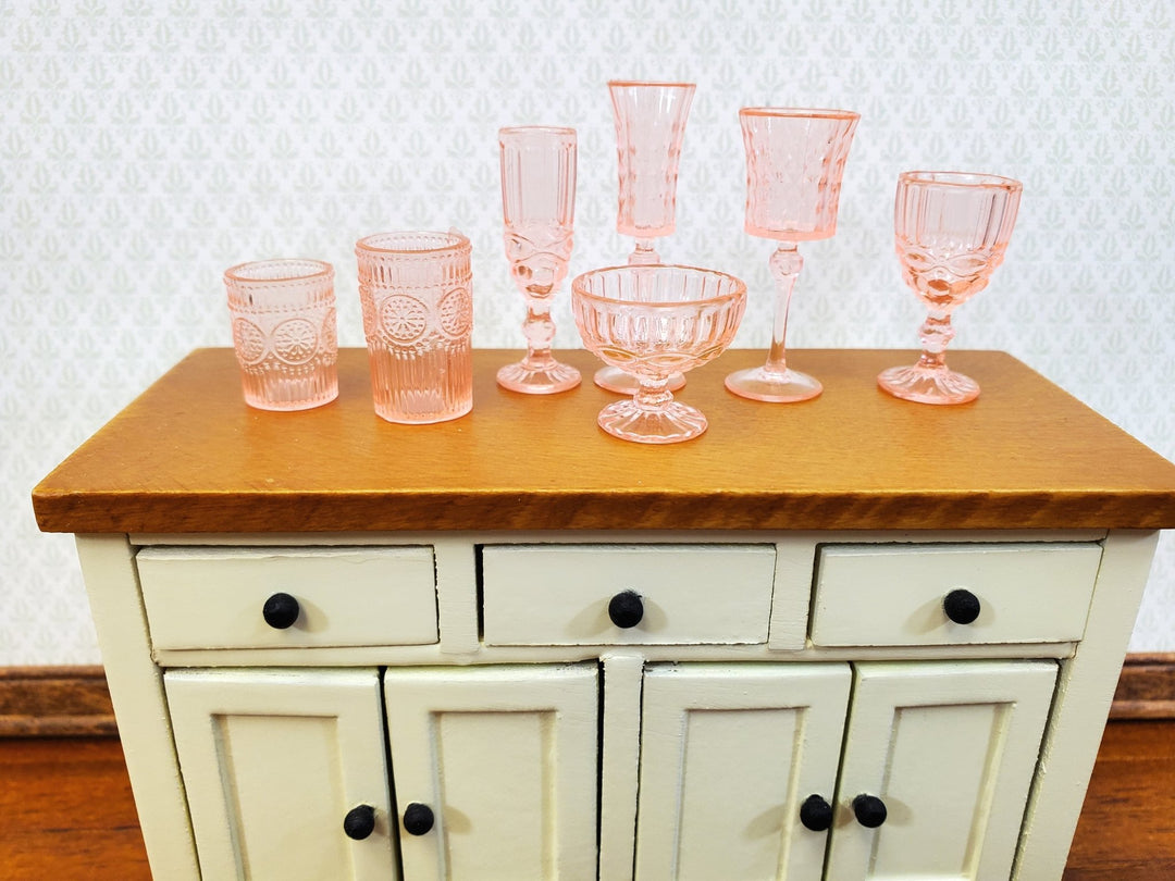 Dollhouse Wine Glasses Vases Bowls Tableware Pink Plastic 1:6 Playscale Size - Miniature Crush