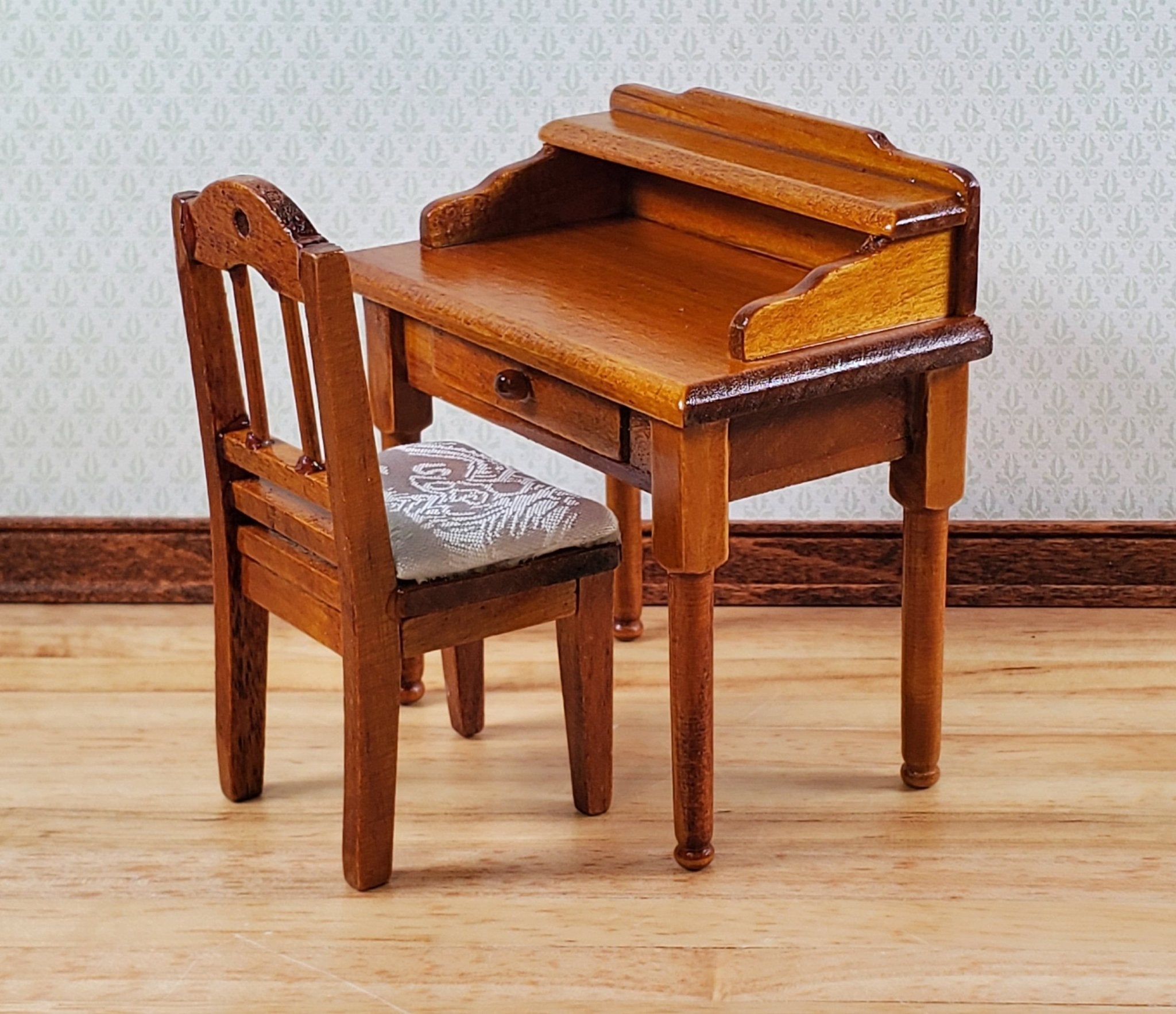 Dollhouse Writing Desk with Chair Walnut Finish Small Profile 1:12 Scale  Furniture