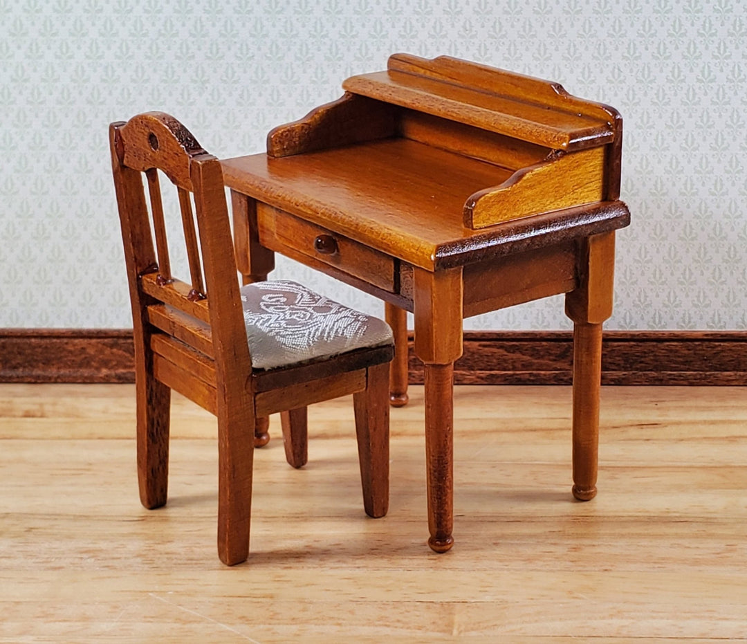 Dollhouse Writing Desk with Chair Walnut Finish Small Profile 1:12 Scale Furniture - Miniature Crush